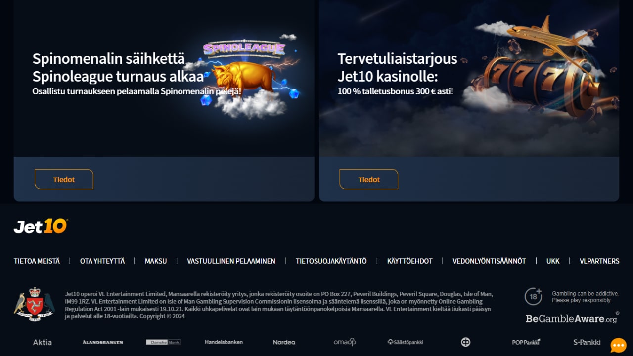 Jet10 kasinon bonukset
