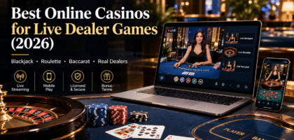 Best online casinos for live dealer games in 2026 featuring real-time casino tables and dealer-hosted games.