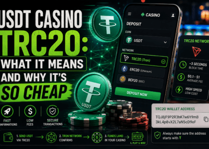 USDT TRC20 casino guide showing Tether cryptocurrency low fee transactions